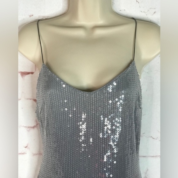 ZARA Degrade Silver Shimmer Sequin Midi Slip Dress Size XS NEW WITH TAGS - Picture 8 of 16
